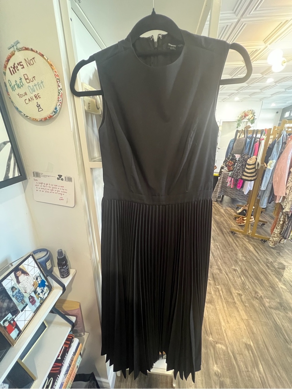 Theory Black Sleeveless Pleated Maxi Dress